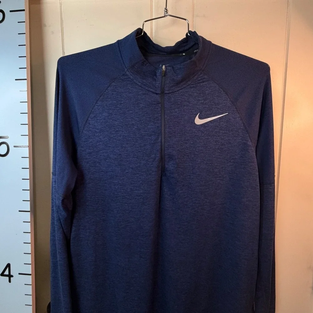 Nike Running Dri-FIT Shirt Men's Large Blue Lightweight‎ Athletic Tee Qtr Zip LS